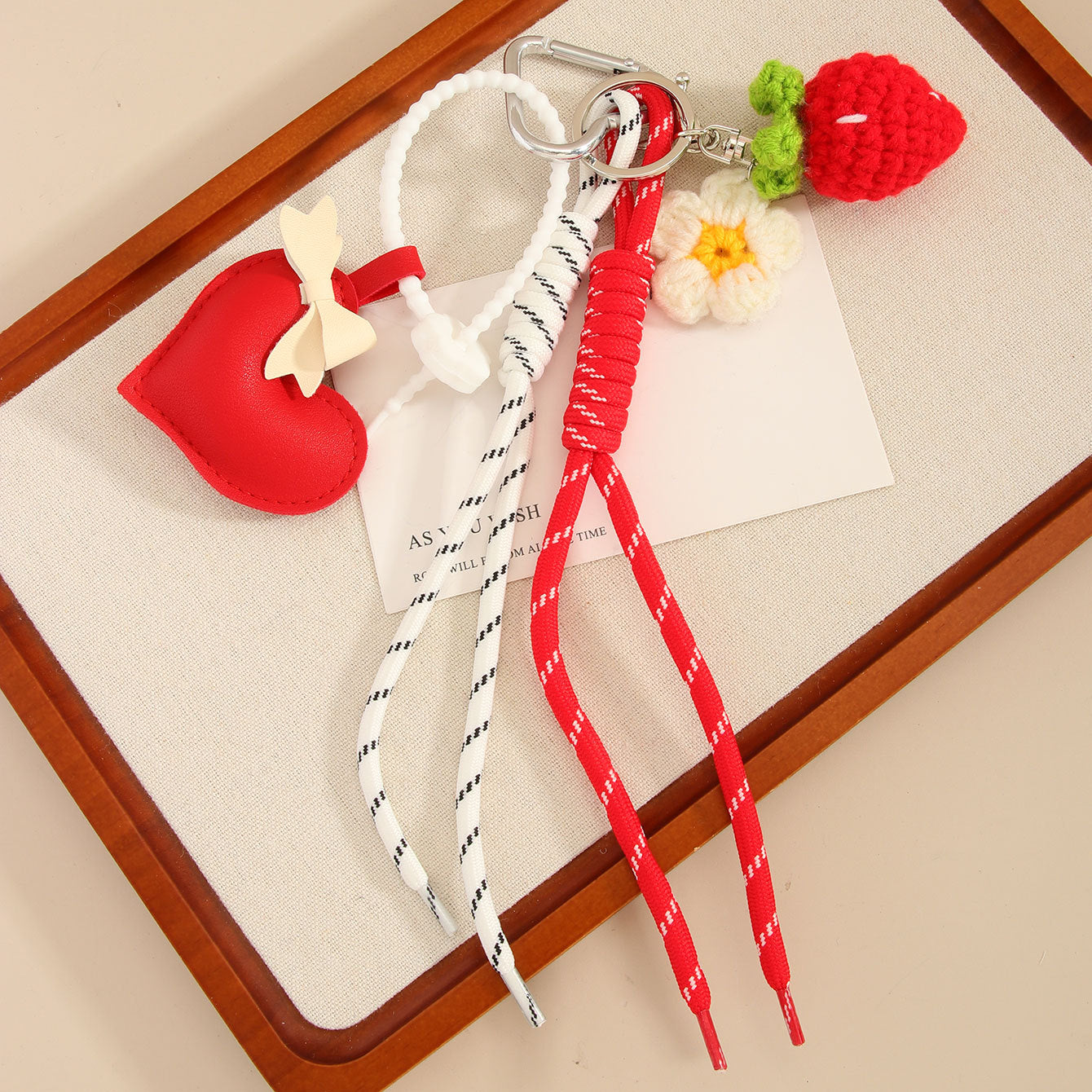 Handmade Love Bow PU Leather Keychain Charm