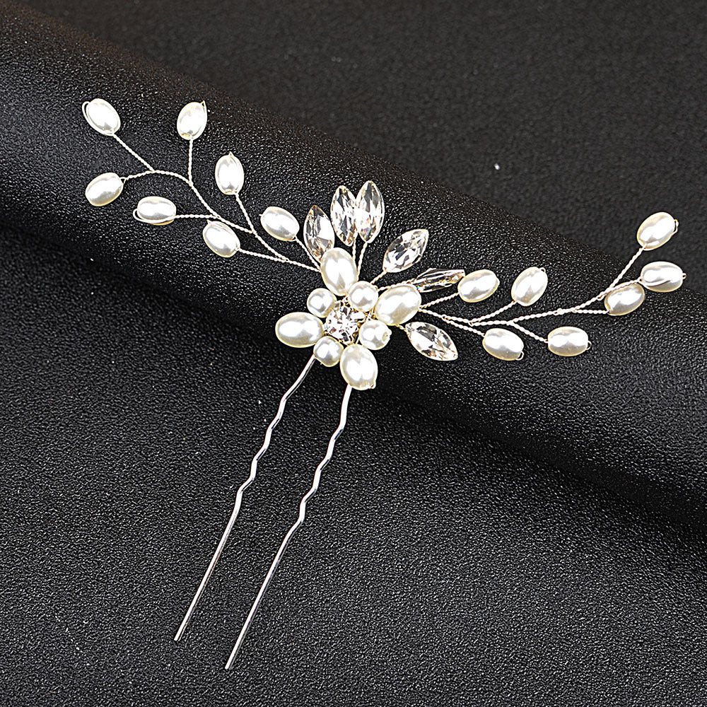 Handmade pearl and crystal hairpin