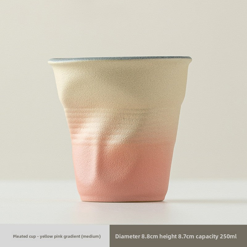 Handmade pleated ceramic water cup