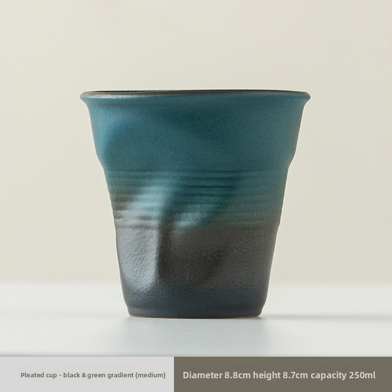 Handmade pleated ceramic water cup
