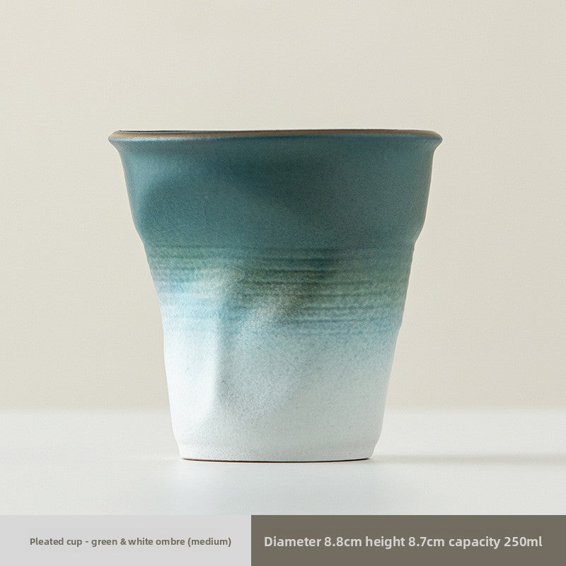 Handmade pleated ceramic water cup