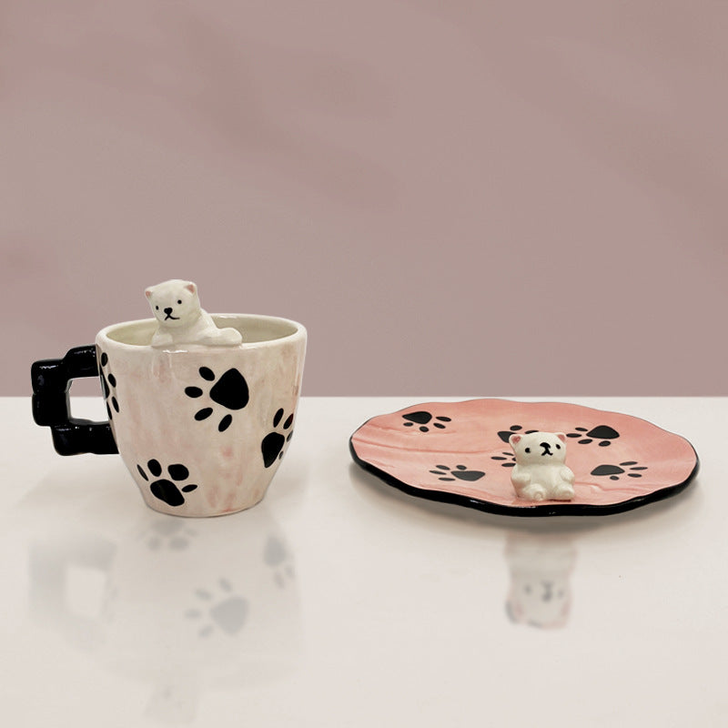 Handmade Polar Bear Ceramic Cup and Saucer Set