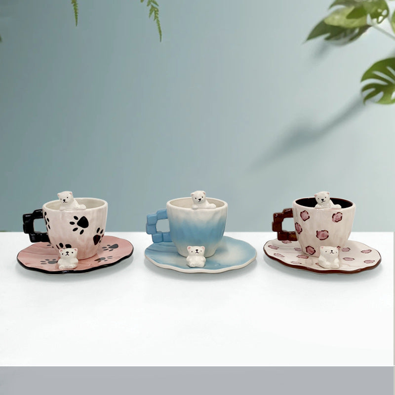 Handmade Polar Bear Ceramic Cup and Saucer Set