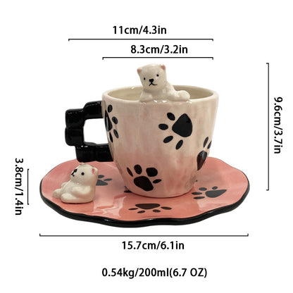 Handmade Polar Bear Ceramic Cup and Saucer Set
