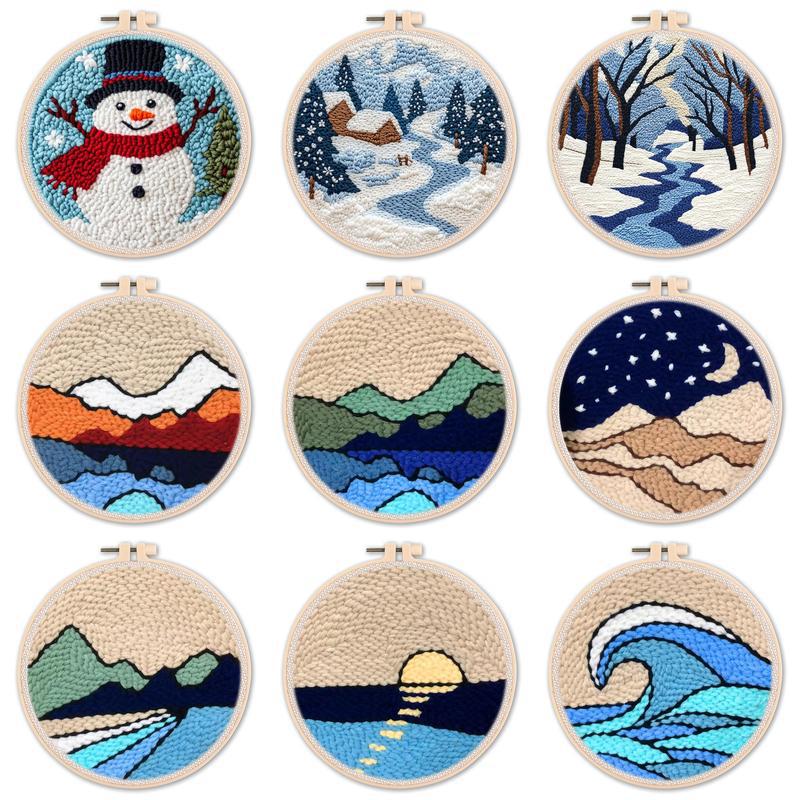 Handmade Punch Needle Embroidery Kit with Landscape Design
