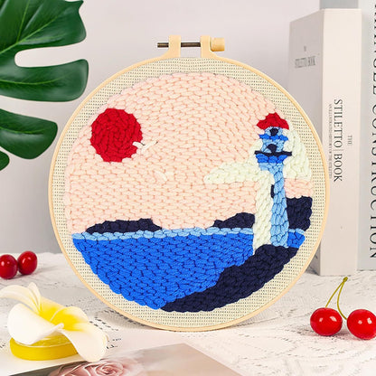 Handmade Punch Needle Embroidery Kit with Landscape Design