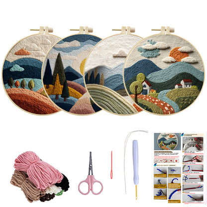 Handmade Punch Needle Embroidery Kit with Scenery Designs