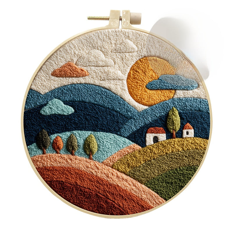 Handmade Punch Needle Embroidery Kit with Scenery Designs