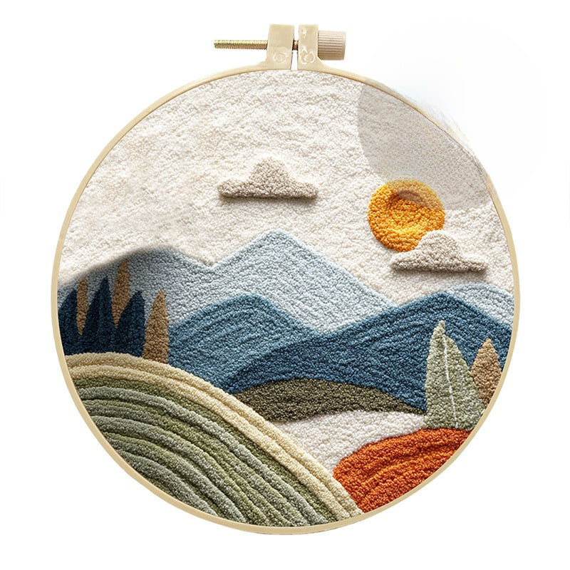 Handmade Punch Needle Embroidery Kit with Scenery Designs