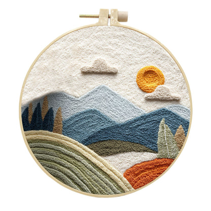 Handmade Punch Needle Embroidery Kit with Scenery Designs