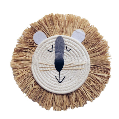 Handmade Raffia Lion Wall Hanging
