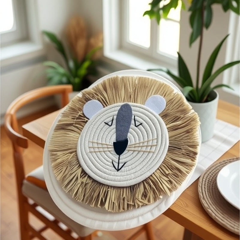 Handmade Raffia Lion Wall Hanging