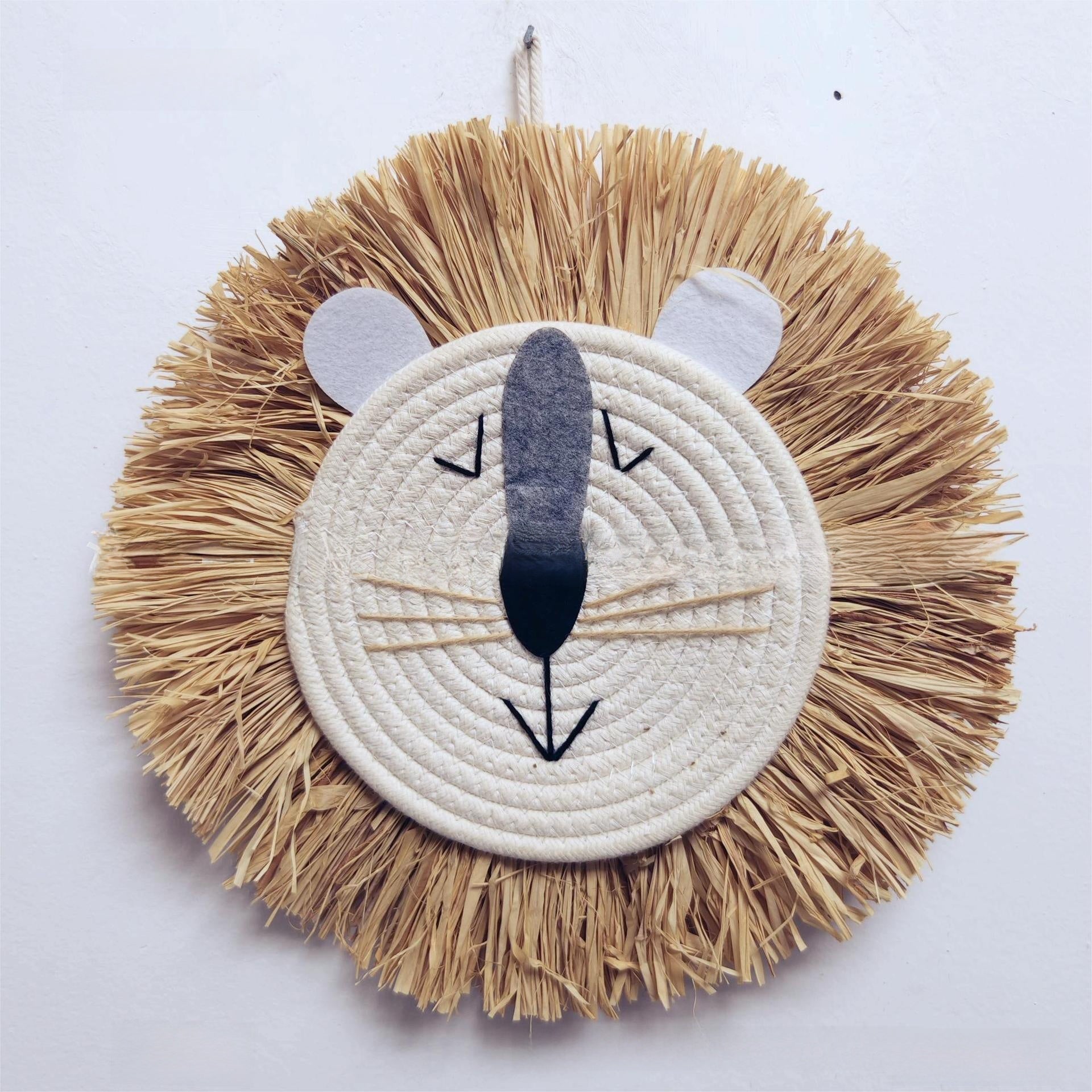 Handmade Raffia Lion Wall Hanging