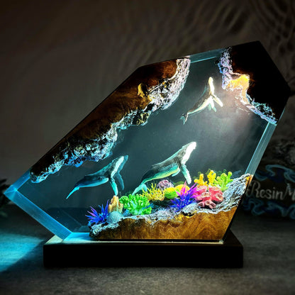 Handmade Resin Wood Night Light with Whale Design