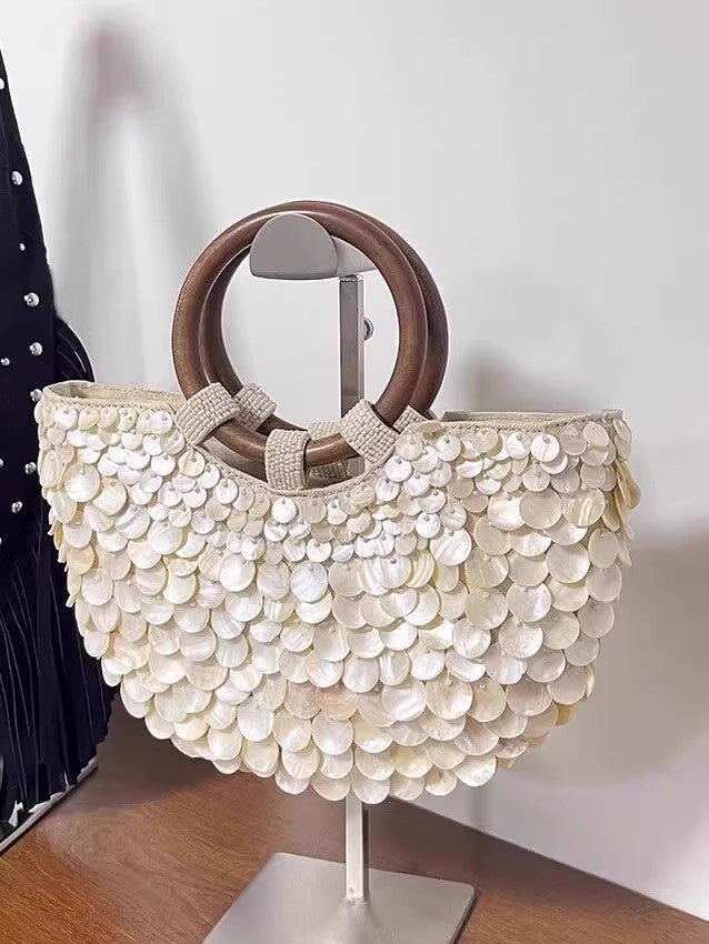 Handmade Shell Handbag Women Vertical Square Bag