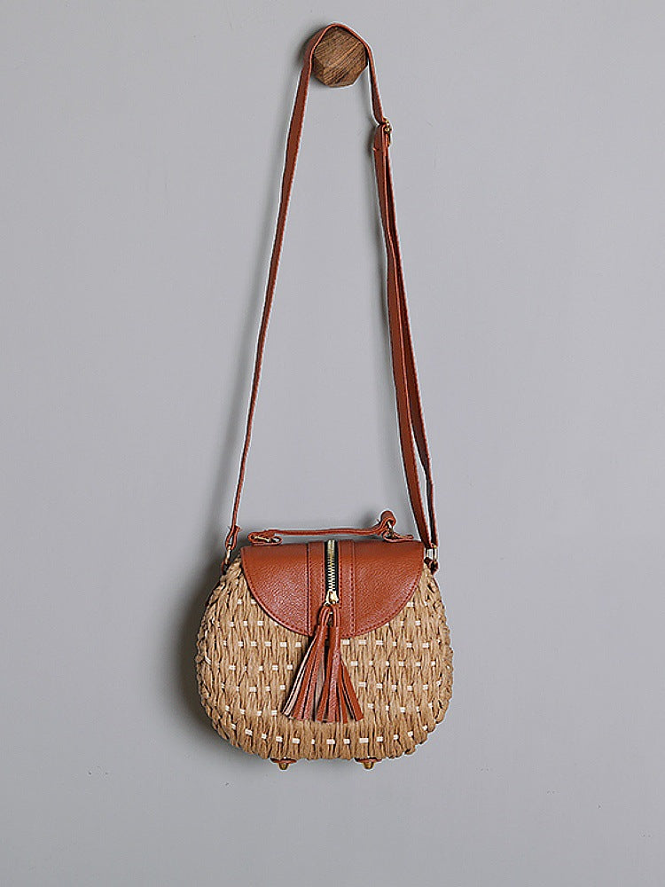 Handmade Straw Leather Tote Bag
