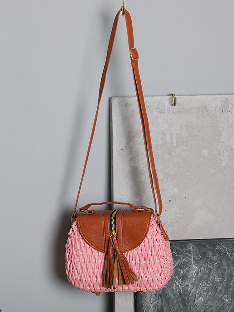 Handmade Straw Leather Tote Bag