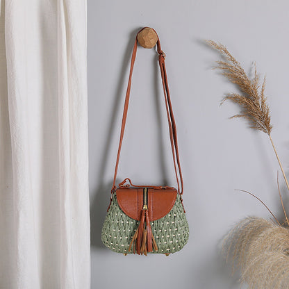 Handmade Straw Leather Tote Bag