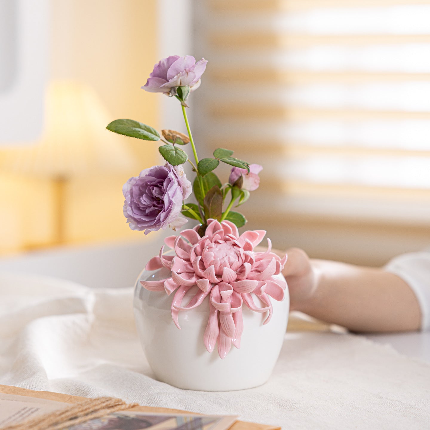 Handmade White Porcelain Chrysanthemum Vase