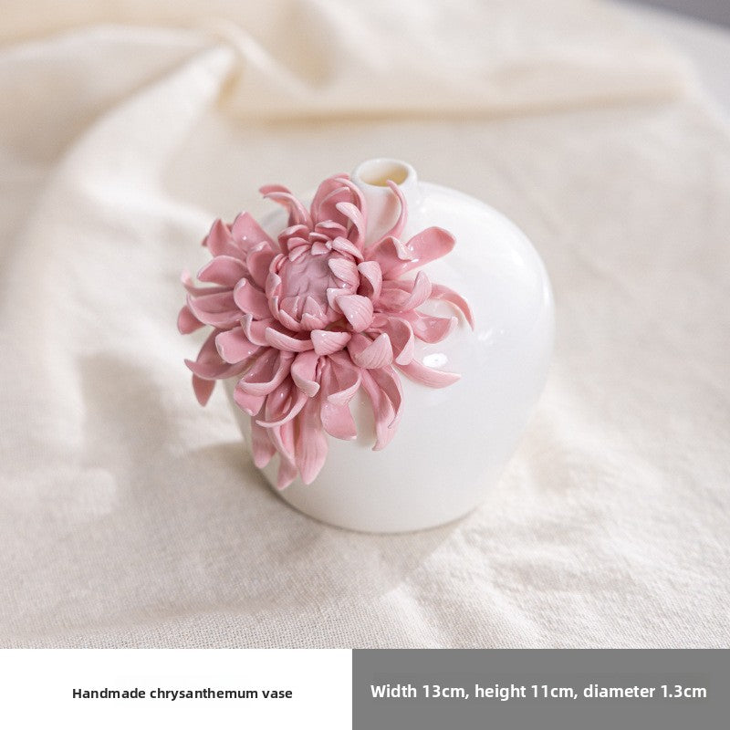 Handmade White Porcelain Chrysanthemum Vase