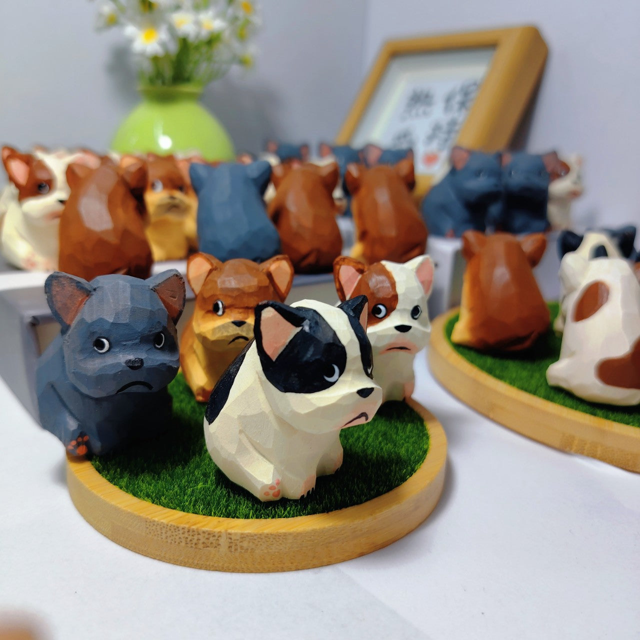Handmade Wood Carving French Bulldog Desktop Decoration
