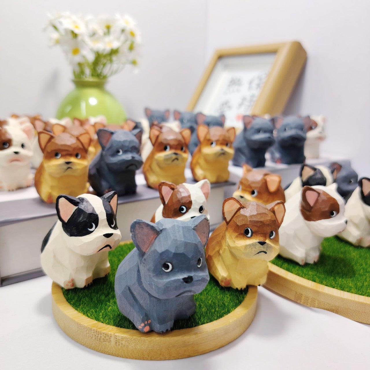 Handmade Wood Carving French Bulldog Desktop Decoration