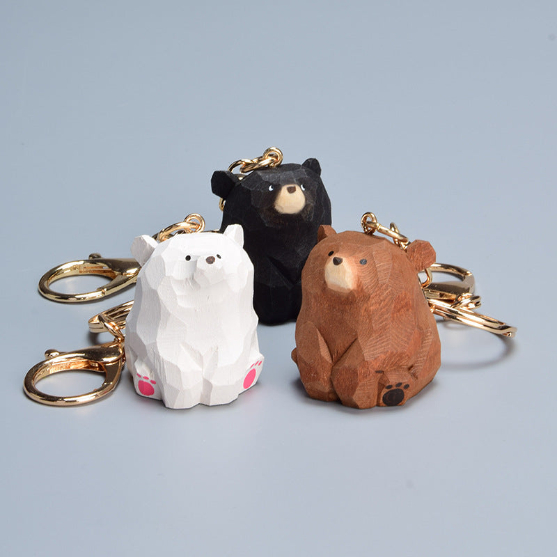 Handmade Wooden Bear Keychain Car Backpack Pendant