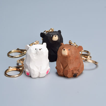 Handmade Wooden Bear Keychain Car Backpack Pendant