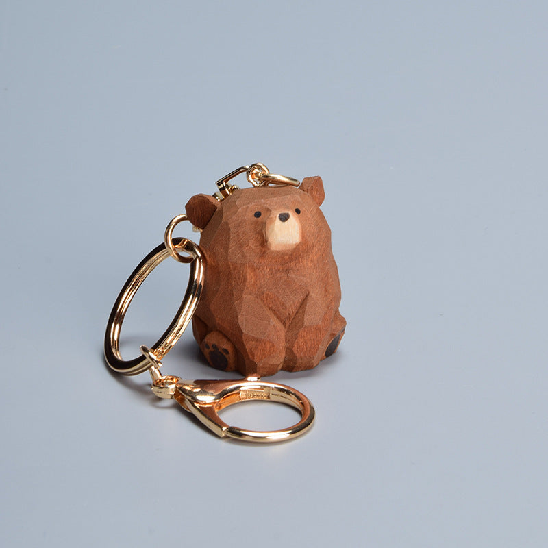 Handmade Wooden Bear Keychain Car Backpack Pendant