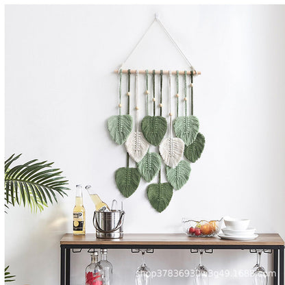 Handwoven Bohemian Leaf Tapestry Wall Hanging