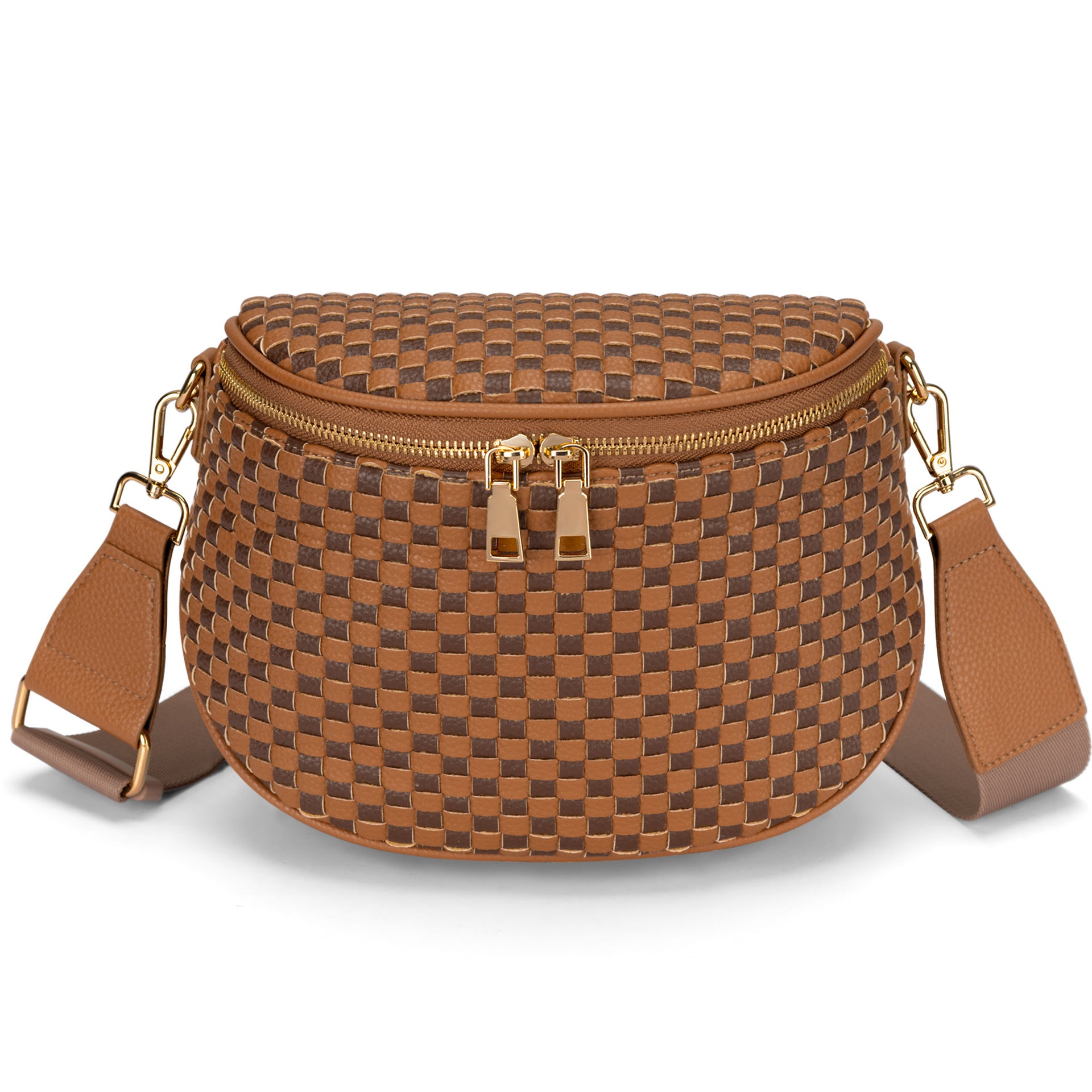 Handwoven Checkerboard Shell Crossbody Bag