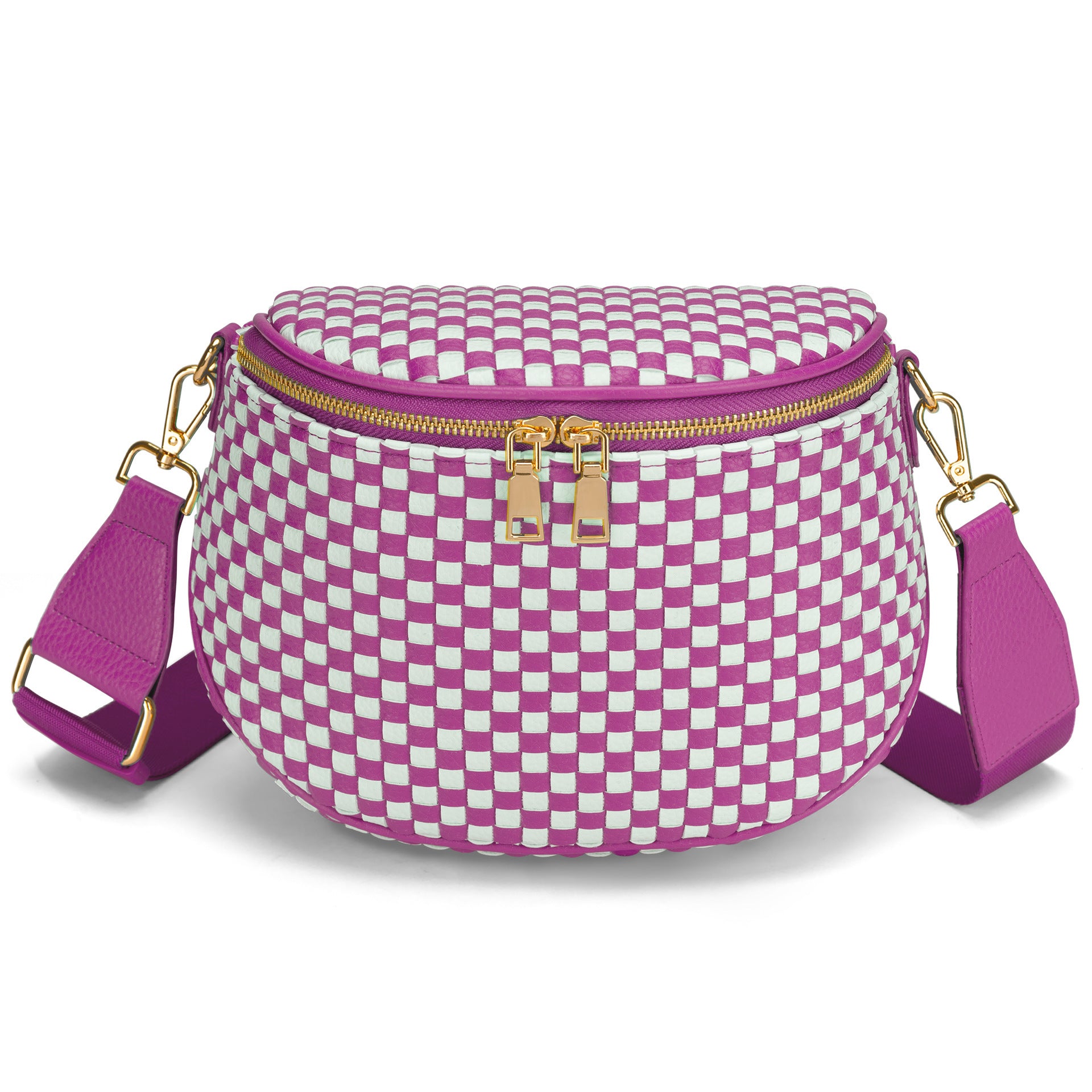 Handwoven Checkerboard Shell Crossbody Bag