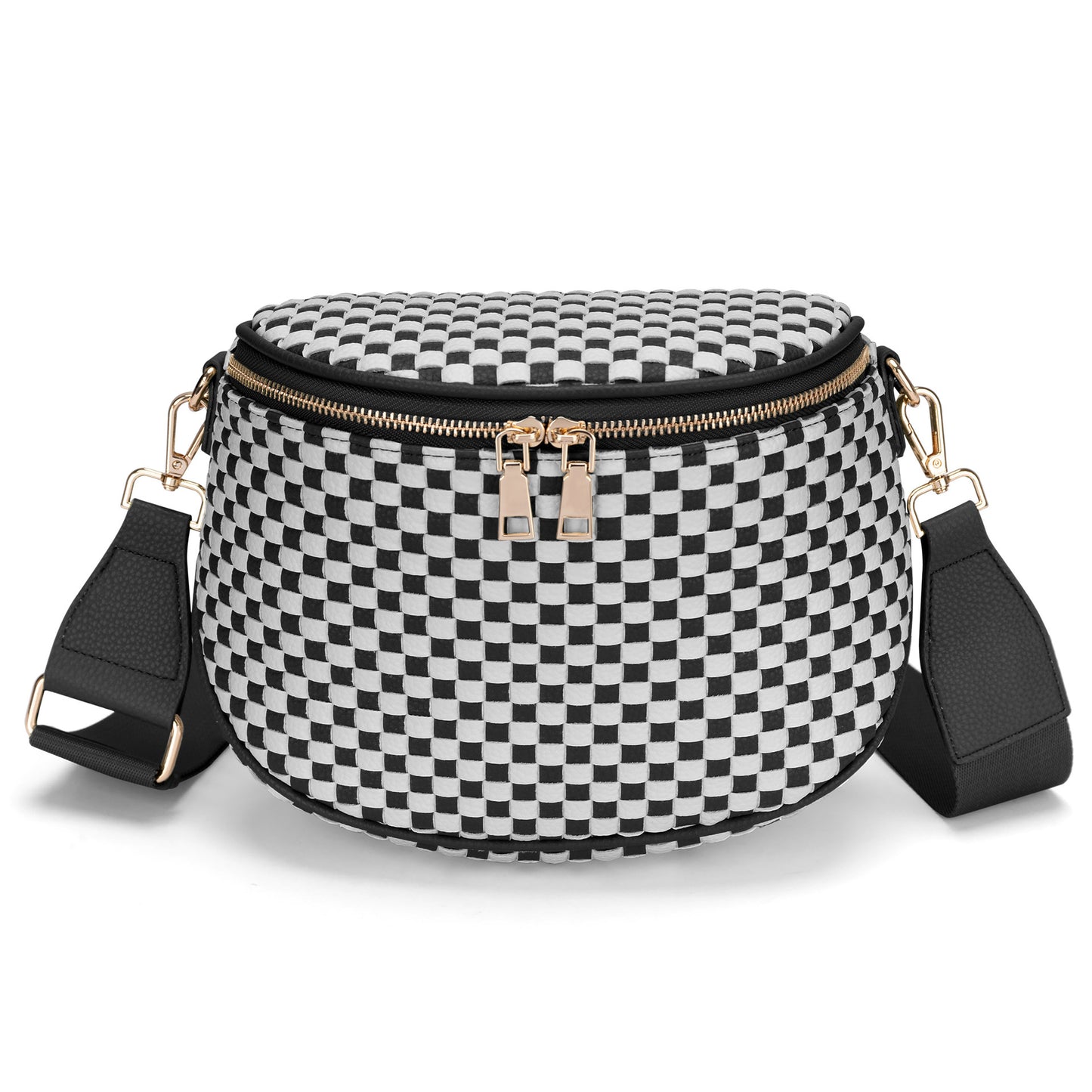 Handwoven Checkerboard Shell Crossbody Bag