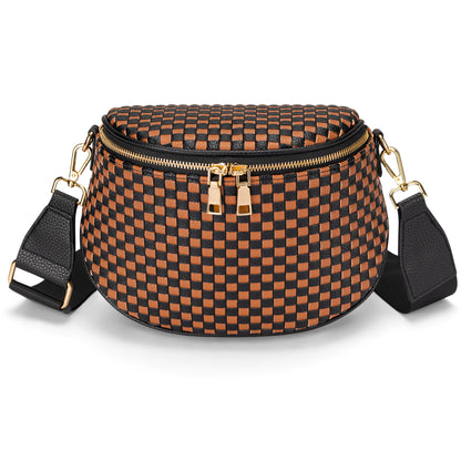 Handwoven Checkerboard Shell Crossbody Bag