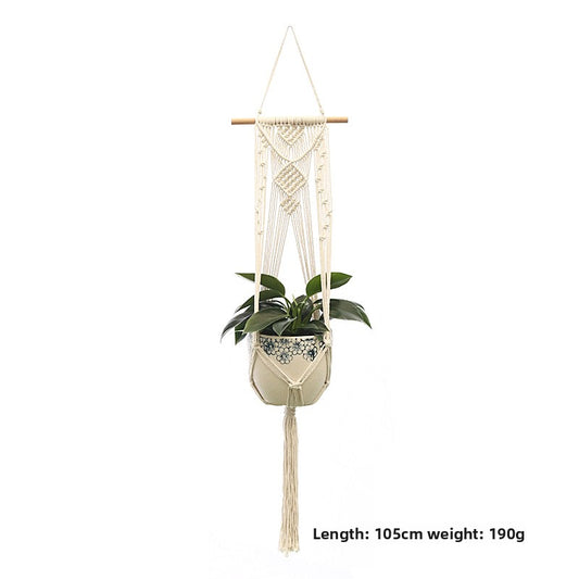 Handwoven Cotton Hanging Plant Basket with Decorative Accents