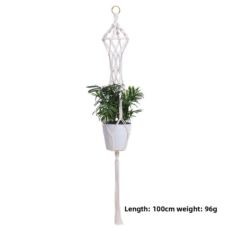 Handwoven Cotton Hanging Plant Basket with Decorative Accents