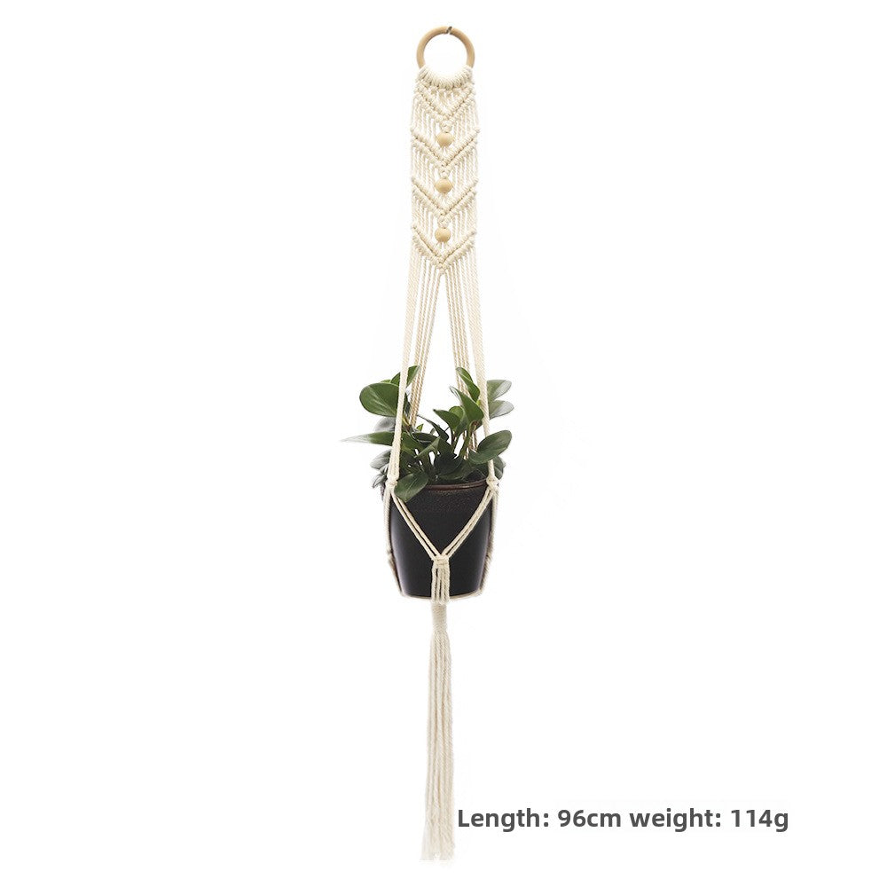 Handwoven Cotton Hanging Plant Basket with Decorative Accents