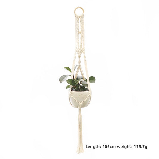 Handwoven Cotton Hanging Plant Basket with Decorative Accents