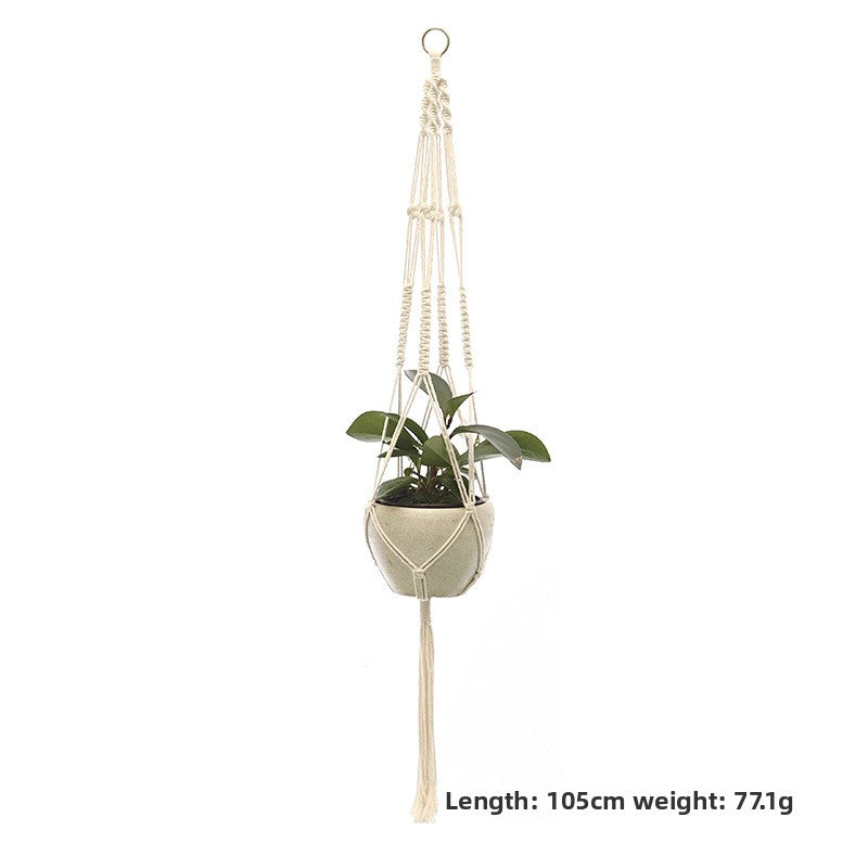 Handwoven Cotton Hanging Plant Basket with Decorative Accents