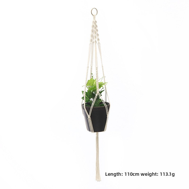 Handwoven Cotton Hanging Plant Basket with Decorative Accents