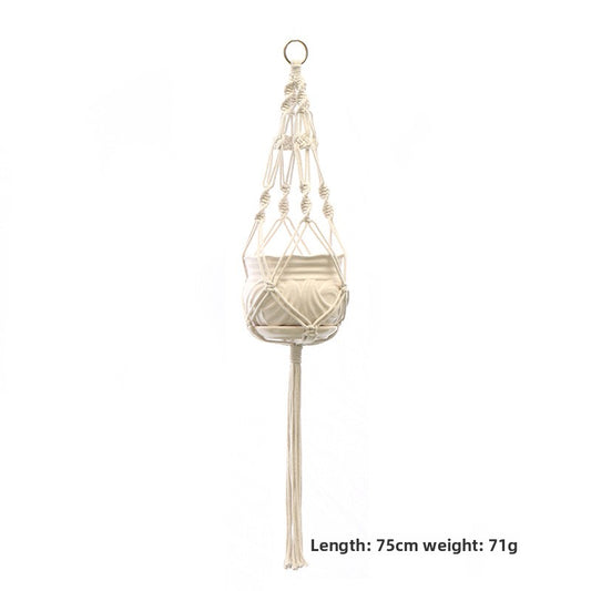 Handwoven Cotton Hanging Plant Basket with Decorative Accents