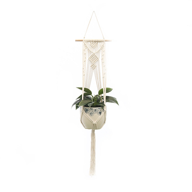 Handwoven Cotton Hanging Plant Basket with Decorative Accents