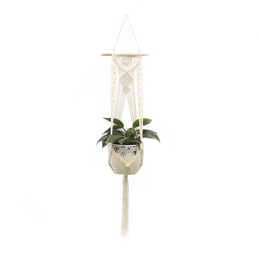 Handwoven Cotton Hanging Plant Basket with Decorative Accents