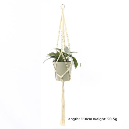 Handwoven Cotton Hanging Plant Basket with Decorative Accents