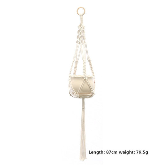 Handwoven Cotton Hanging Plant Basket with Decorative Accents