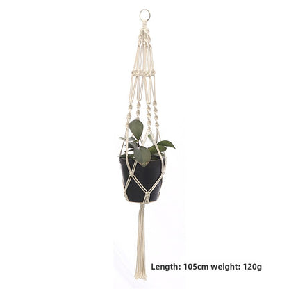 Handwoven Cotton Hanging Plant Basket with Decorative Accents