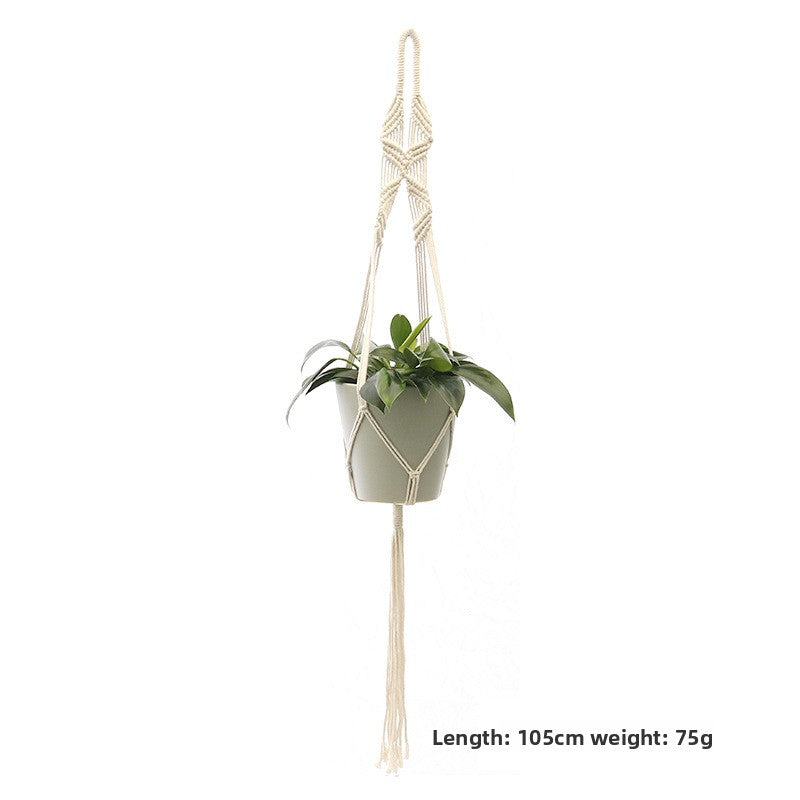 Handwoven Cotton Hanging Plant Basket with Decorative Accents