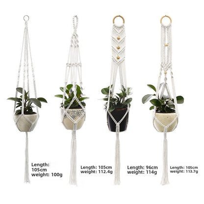 Handwoven Cotton Hanging Plant Basket with Decorative Accents