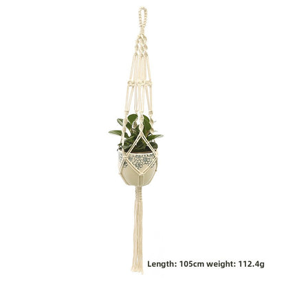 Handwoven Cotton Hanging Plant Basket with Decorative Accents