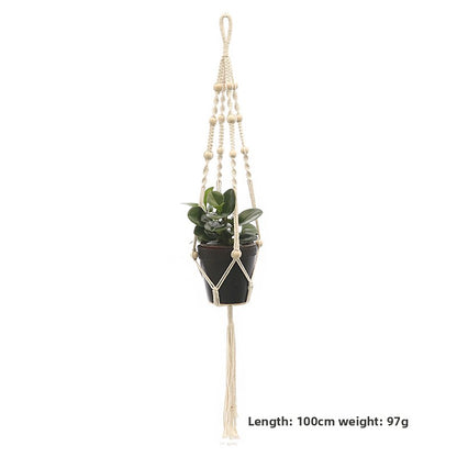 Handwoven Cotton Hanging Plant Basket with Decorative Accents